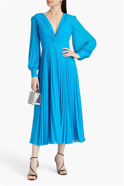 mischka pleated midi dress